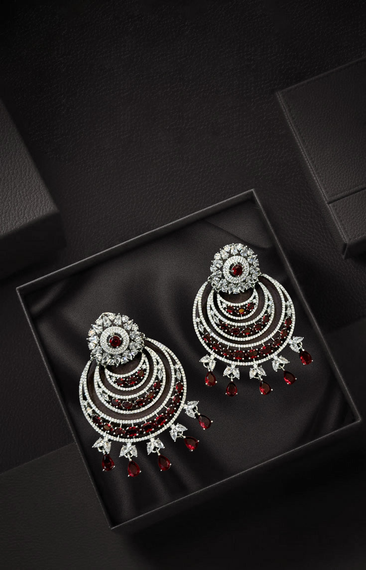 Grand Red & White CZ Stone Chandbali Earrings